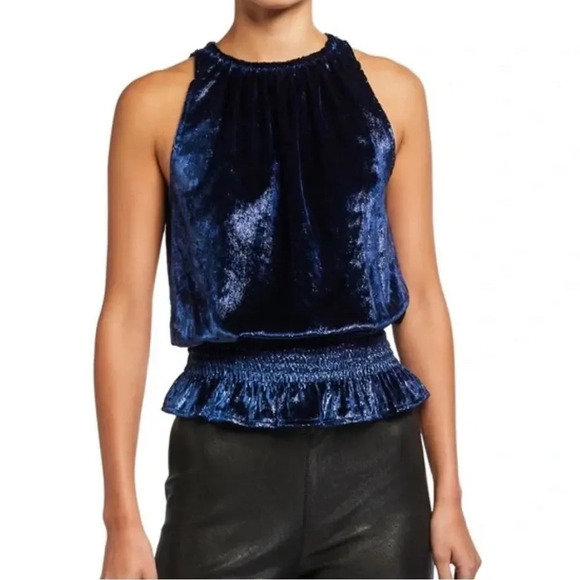 Ramy Brook Blue Shimmer Velvet Blouse - Picture 1 of 9